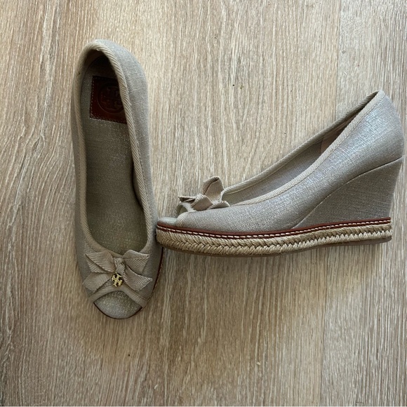 Tory Burch Ivory Canvas Jackie Espadrille Wedge heel Size 8.5 - Picture 5 of 7